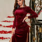 Velvet Full Sleeves Long Slit Evening Dress