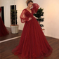 Deep V Neck Long Puff Sleeves Evening Dress