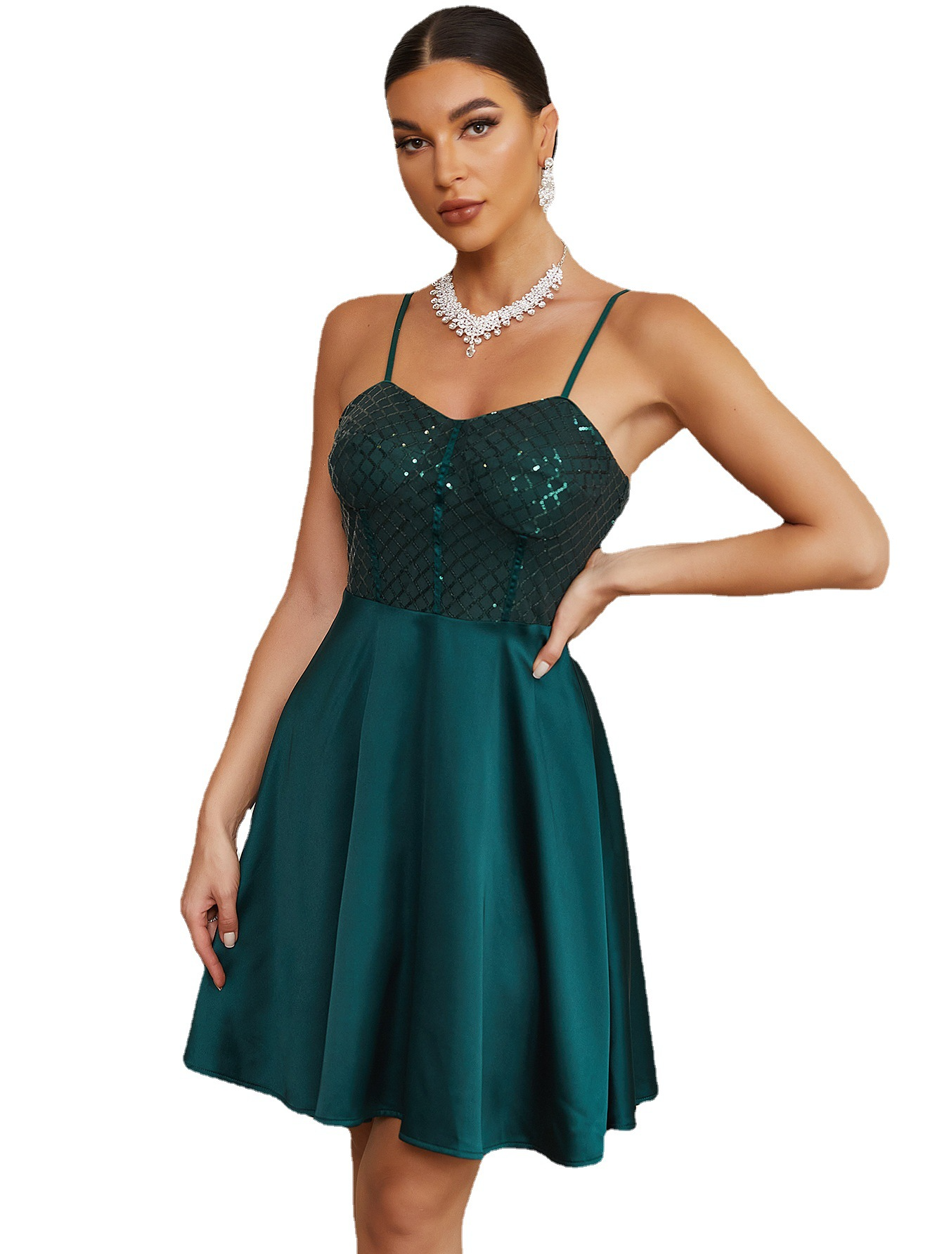 Sequin Spaghetti Strap Sleeveless Short Prom Dress