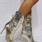 Gold Python Pleated Stiletto Heel Ankle Boots