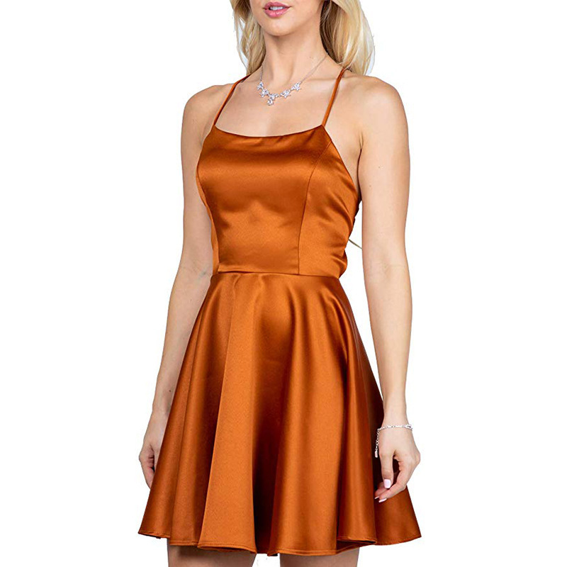 Satin Spaghetti Strap Backless Short Evening Dress