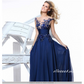 Blue Embroidered Sleeveless Backless Evening Dress