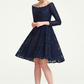 Navy Lace Off-Shoulder Long Sleeves Short Bridesmaid Dress