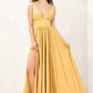 Gold V Neck Sleeveless Slit Maxi Bridesmaid Dress