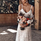 Lace Brush Train Boho Wedding Dress