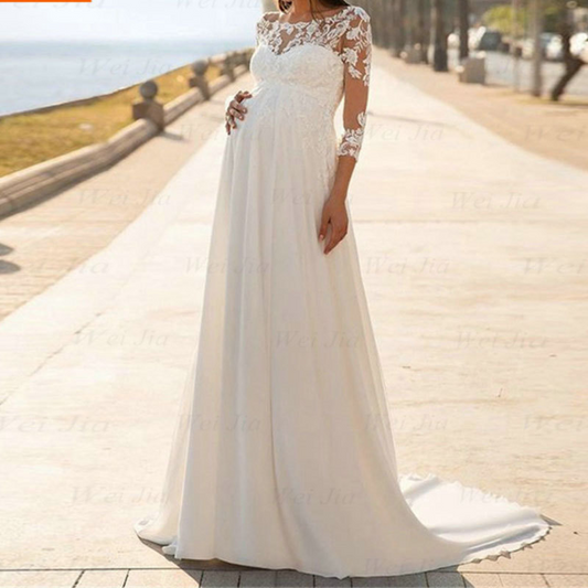 White Lace Maternity Wedding Dress