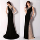 Black Mesh One Sleeve Mermaid Long Evening Dress