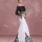 White Lace Black Embroidered Mermaid Prom Dress