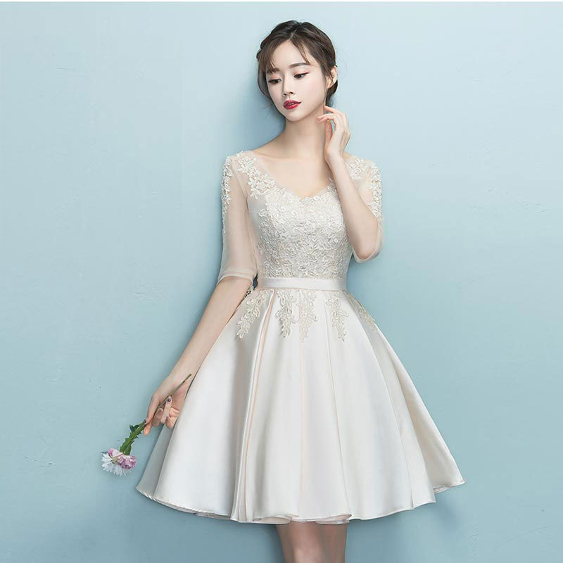 Lace Full Sleeves Short Bridesmaid Dress