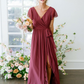 Indian Red V Neck Short Sleeves Slit Bridesmaid Dress