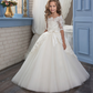 White Floral Lace Long Sleeves Kids Wedding Dress