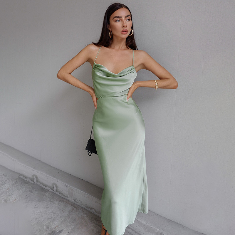 Cowl Neck Sleeveless Satin Bridesmaid Dress