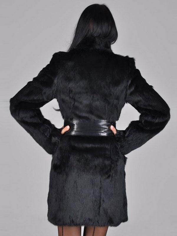 Black Faux Fur Belted Coat