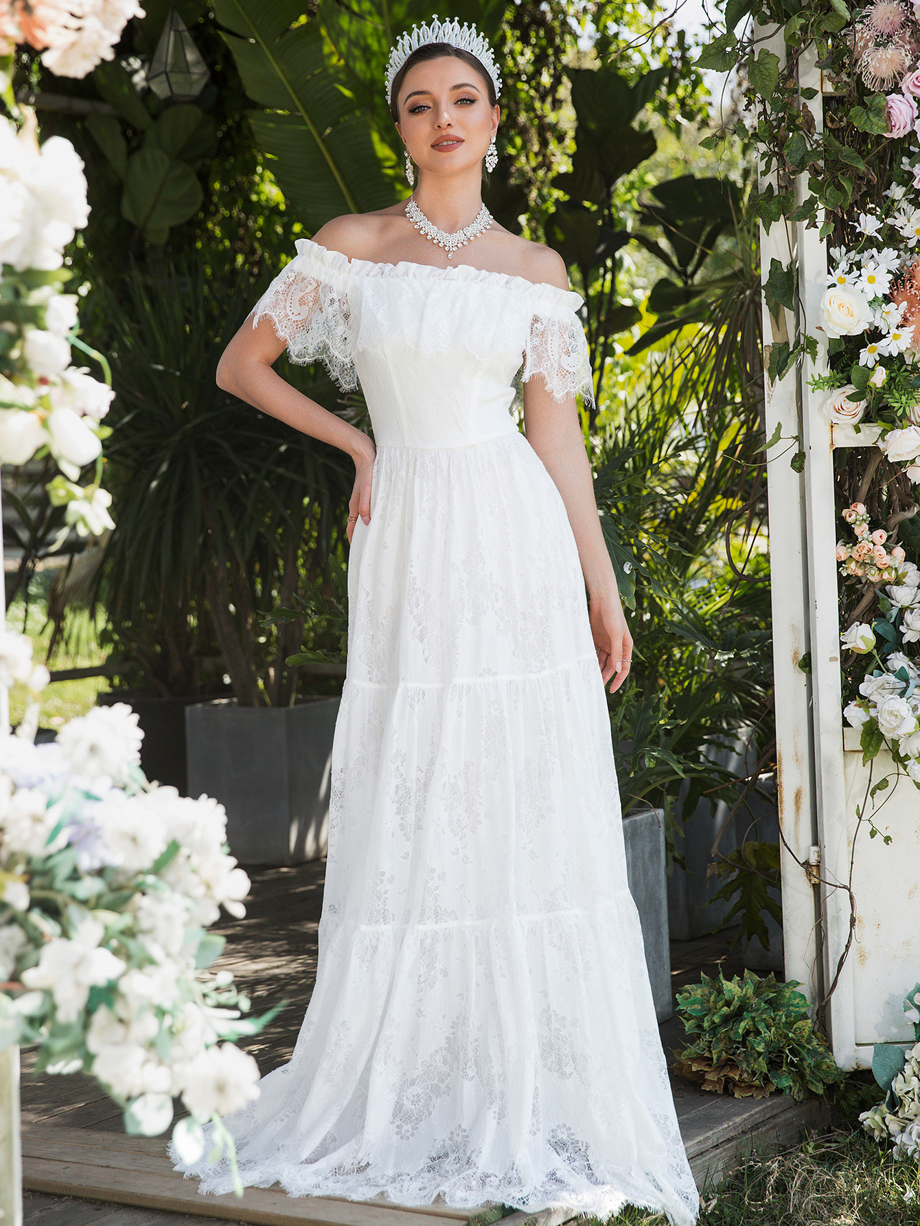 Off-Shoulder Lace Sleeves Wedding Dress