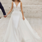 White Deep V Neck Sleeveless Backless Long Wedding Dress