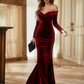 Velvet Off-Shoulder Full Sleeves Long Evening Dress