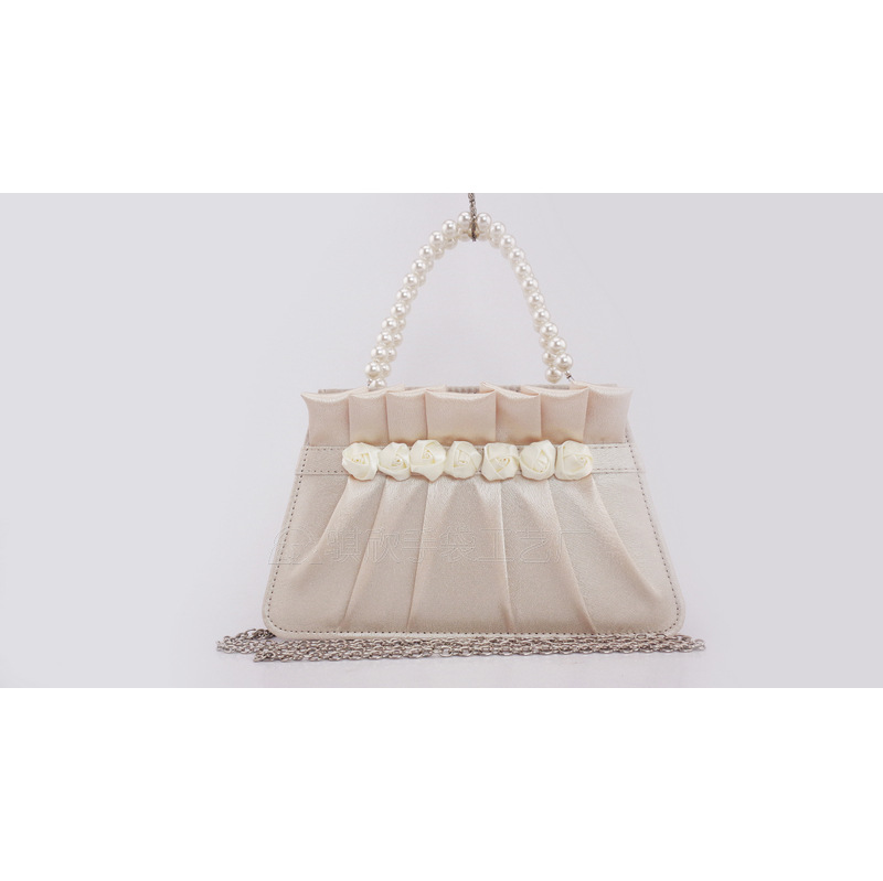 Satin Pleated Bead Chain Bag