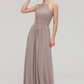 Tan Hanging Neck Sleeveless Maxi Bridesmaid Dress