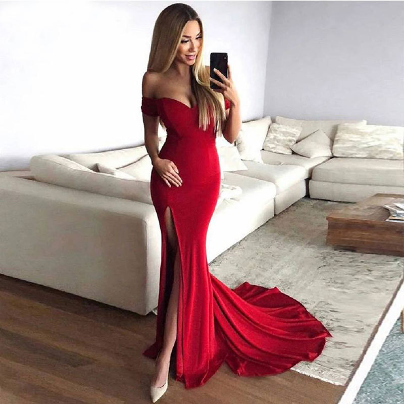 Red Off-Shoulder Bridesmaid Dress