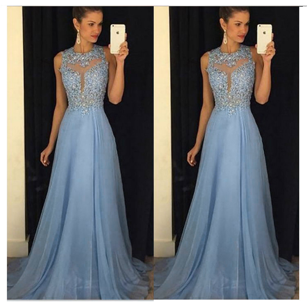 Appliqued Beaded Embroidered Long Evening Dress