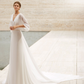 White V Neck Backless Half Sleeves Brush Train Wedding Dress