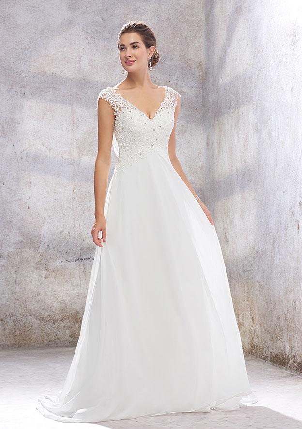 White A-Line Applique Beaded Sleeveless Long Wedding Dress