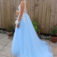 Pale Turquoise Appliqued Sleeveless Backless Prom Dress