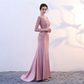 Pink Lace Embroidered Fishtail Evening Dress