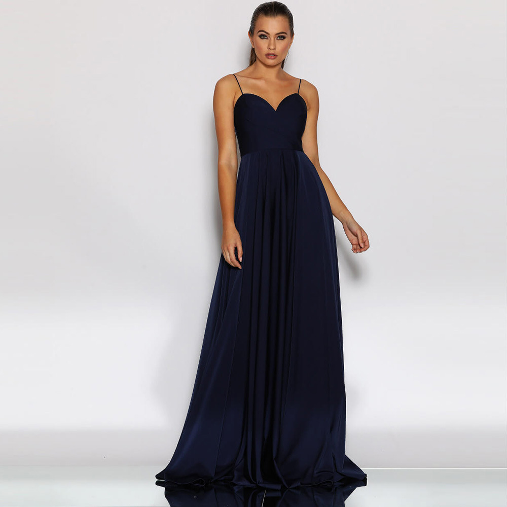 Deep V Neck Spaghetti Strap Evening Dress