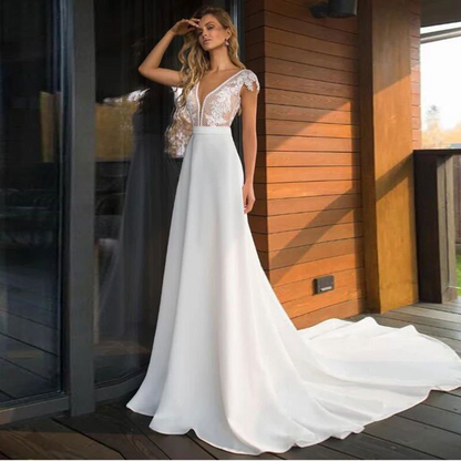 V-Neck Lace Embroidered Mermaid Wedding Dress