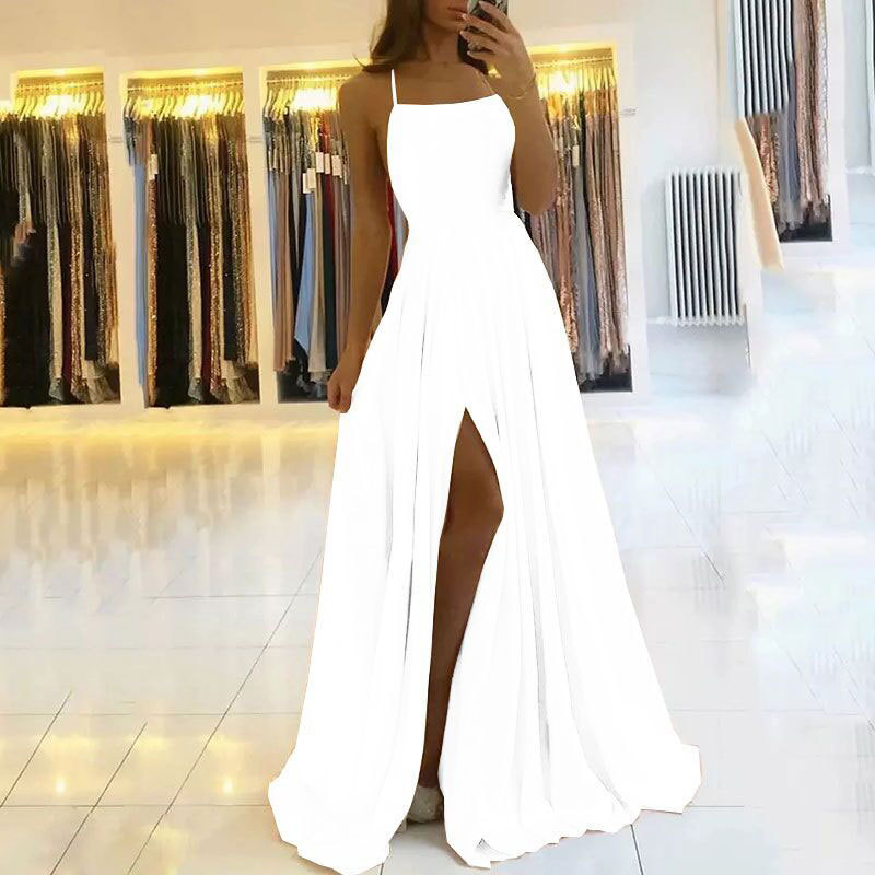 Spaghetti Strap Sleeveless Long Slit Bridesmaid Dress