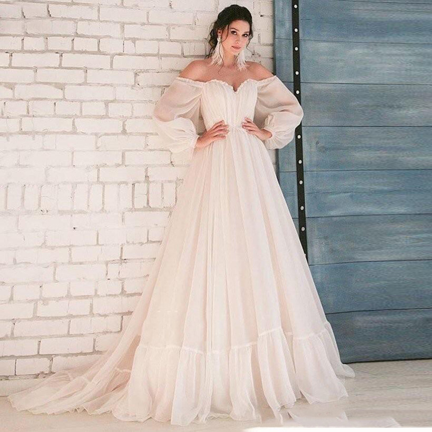 Ivory Off Shoulder Long Sleeves Evening Dress