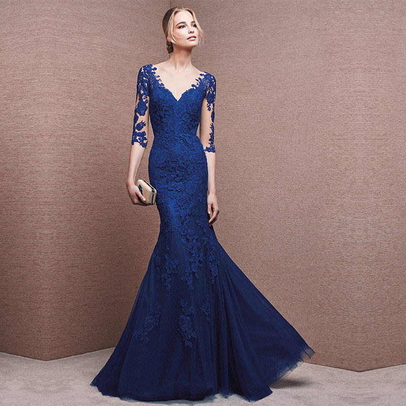 Lace Long Sleeves Mermaid Evening Dress