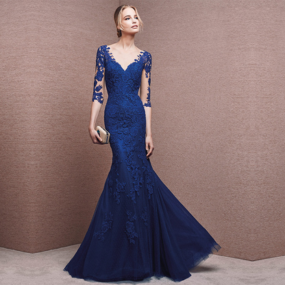 Lace Long Sleeves Mermaid Evening Dress