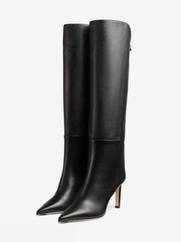 Black Pointed Toe High Heel Knee Boots