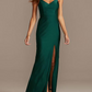 Dark Green V Neck Spaghetti Strap Slit Bridesmaid Dress