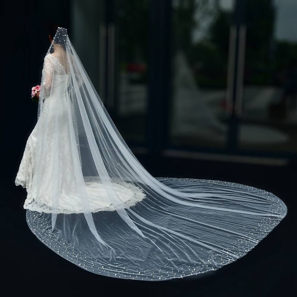 Pearl Beaded Extra Long Bridal Veil