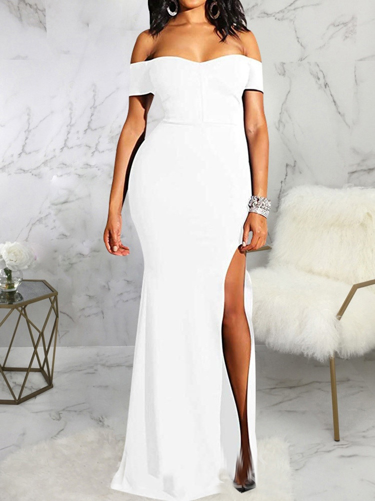 Off-Shoulder Sleeveless Side Split Long Evening Dress