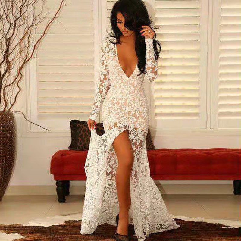 White Floral Lace Embroidered Backless Wedding Dress