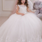 White Lace Applique Sleeveless Ball Gown Kids Wedding Dress