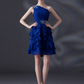 Navy Beaded Oblique Shoulder Sleeveless Ruffle Prom Dress