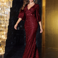 Sequined Deep V Neck Full Sleeves Evening Dress