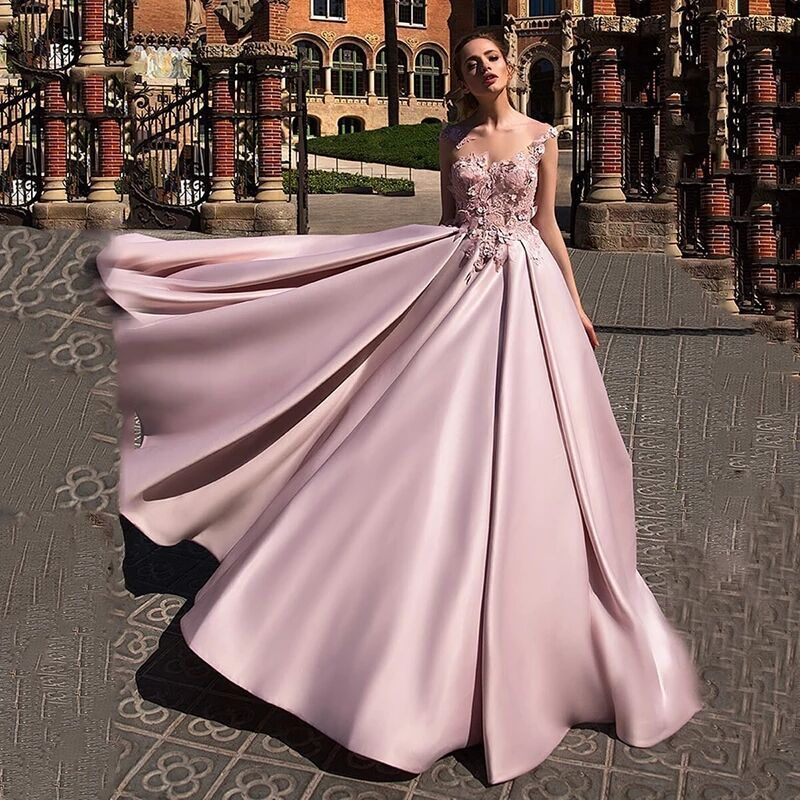 Pink Sleeveless Long Pleated Evening Dress