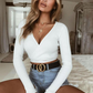 Long Sleeve V Neck Strappy Crop Top