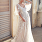 Lace V-Neck Short Sleeves Backless Boho Wedding Dress