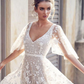 Lace V-Neck Short Sleeves Backless Boho Wedding Dress