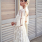 Lace V-Neck Short Sleeves Backless Boho Wedding Dress