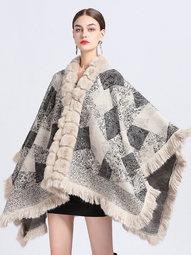 Cloak Cape Faux Fur Wraps Shawl Poncho Coat