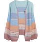 Sky Blue Hand-knitted Contrast Color Loose Cardigan