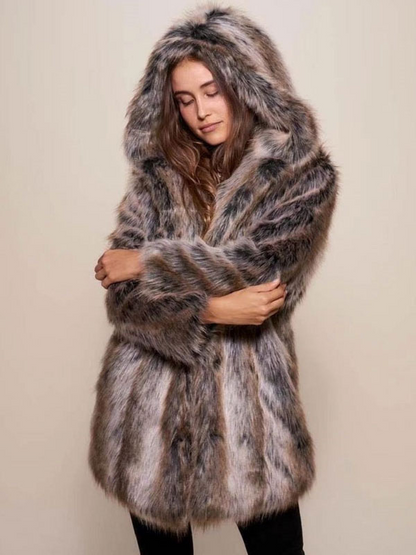 Oversize Hooded Camel Faux Fur Winter Coat